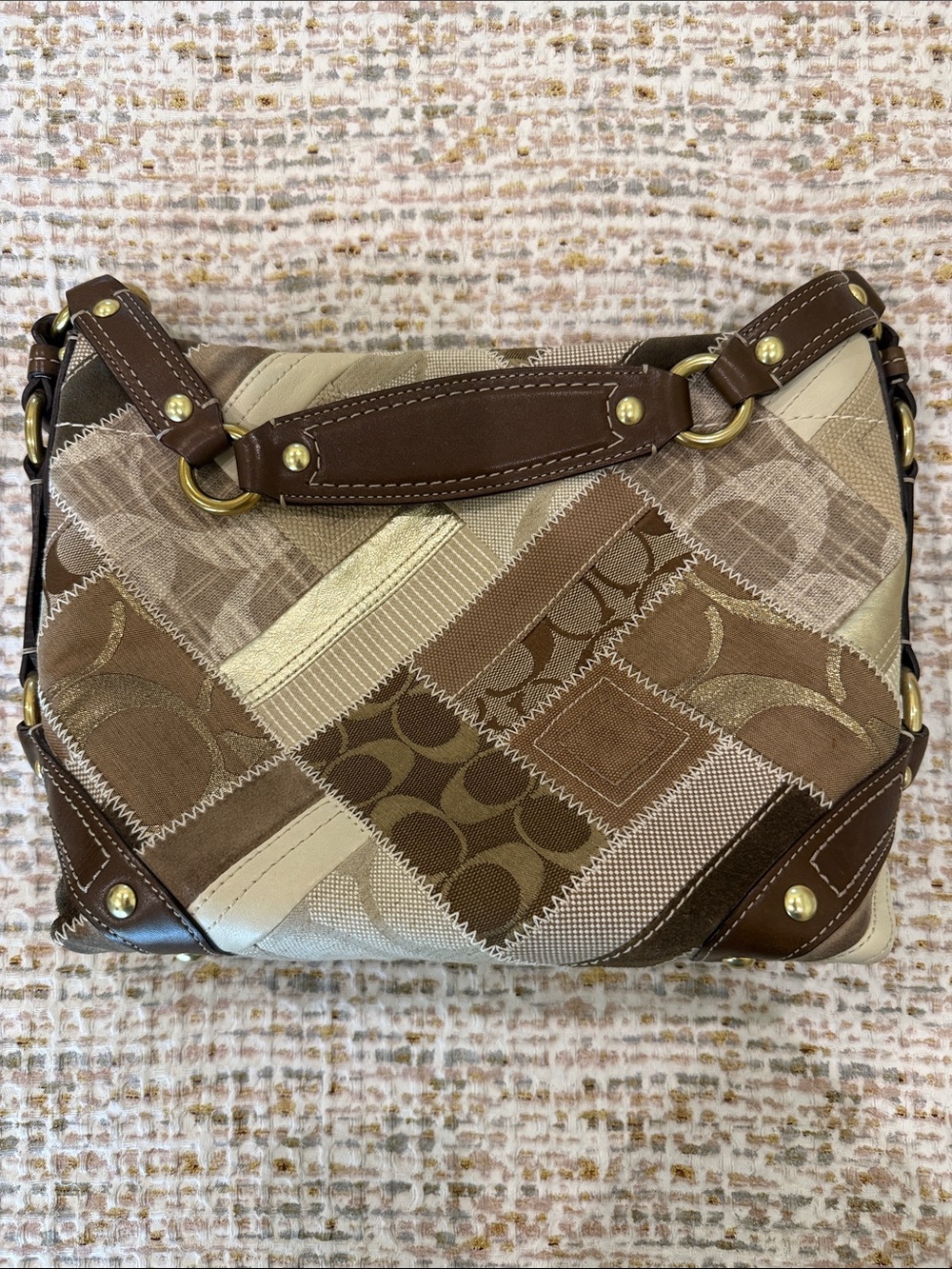 Vintage Y2K Coach Carly Patchwork Shoulder Bag in Brown and Cream